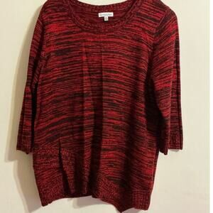 Croft & Barrow Women's Red and Black A-Line Sweater XL 3/4 sleeves